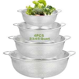 Stainless Steel Colander Set of 4 Micro-Perforated Metal Colander Set ...