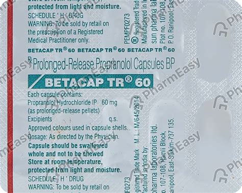 Betacap Tr 60 MG Capsule (10): Uses, Side Effects, Price & Dosage ...