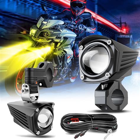 MGLLIGHT Motorcycle LED Driving Fog Lights 100W Dual Color with Strobe ...