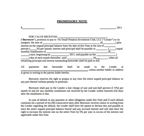 Installment Promissory Note Template 的图像结果