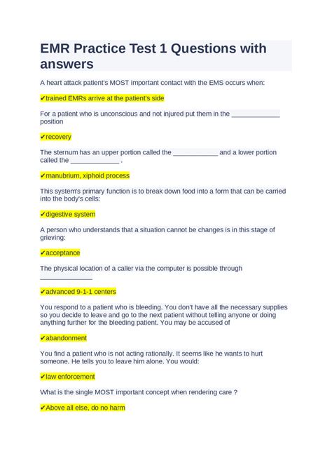 Image result for EMR Practice Questions