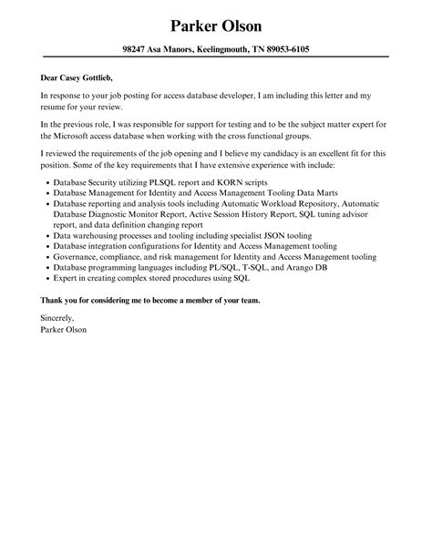 Image result for Database Developer Cover Letter