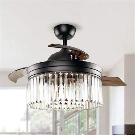Buy 42 in. Indoor Black Crystal Retractable Ceiling Fan with Light Kit ...