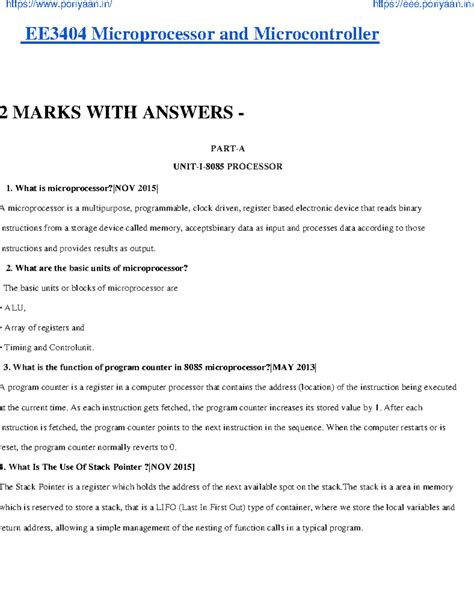 EE3404 Microprocessor and Microcontroller Reg 2021: 2 Marks Q&A Guide ...
