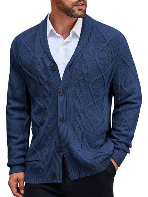 COOFANDY Mens Shawl Collar Cardigan Sweater Slim Fit Button Down Cable ...