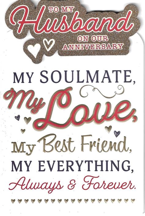 HUSBAND ON OUR ANNIVERSARY GREETING CARD 9"X6" SOULMATE, BEST FRIEND ...
