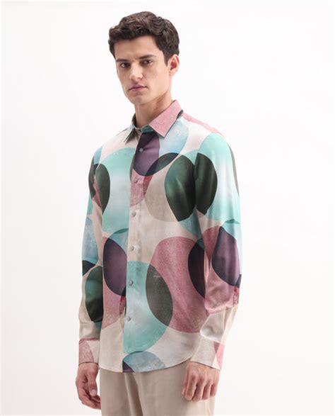 Rare Rabbit Men's Drent-25 Multi Viscose Polka Print Regular Fit Full