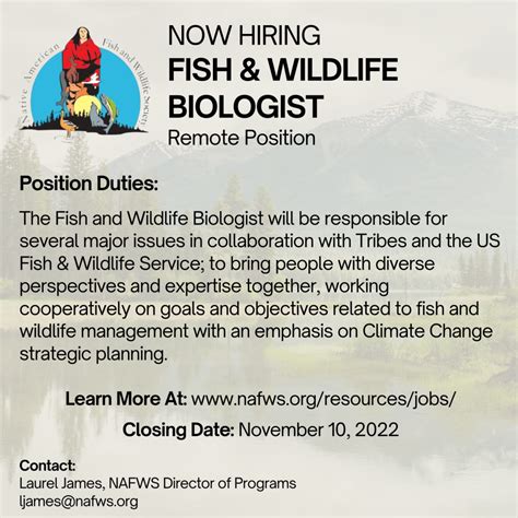 WE ARE HIRING: Fish and Wildlife Biologist Job Vacancy - Native American Fish and Wildlife Society