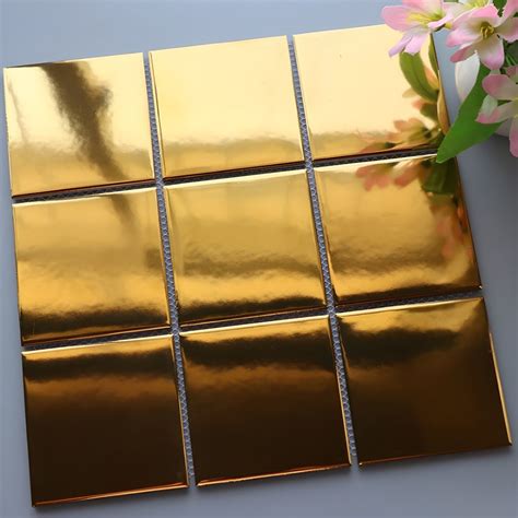 Trendy Square Mosaic Tile Gold 12"×12" Brick Look Ceramic Material - 1 ...