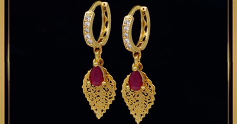 Buy Unique Ruby and White Stone Hoops Earrings Online
