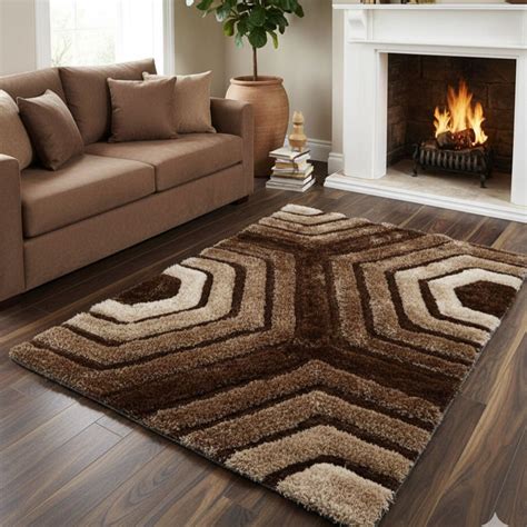 Brown 3D Hut Design Shaggy Rug/Carpet/Mat – Rugskart