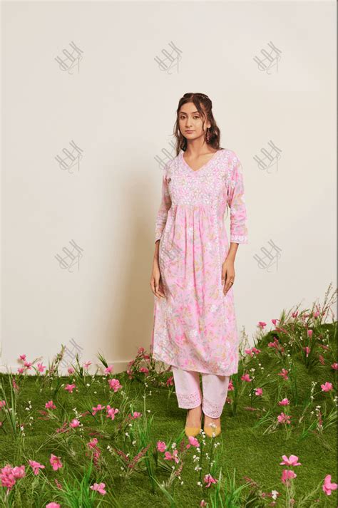 House Of Kari(Chikankari Clothing) - Pink Chikankari Kurta