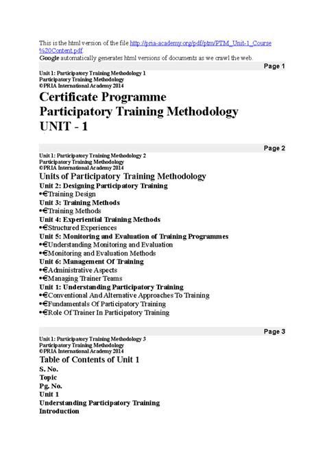 Unit 1: Overview of Participatory Training Methodology (PTM 101) - Studocu