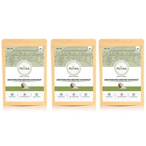 Purvina ® Dried Grated Coconut - 200 gm (Pack of 3) | Preservative-Free ...
