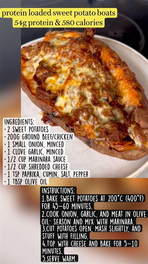 protein loaded sweet potato boats 54g protein & 580 calories | Healthy food dishes, Healthy high ...