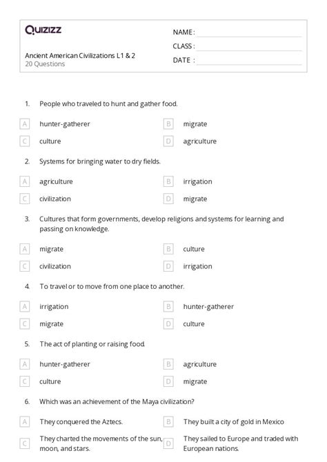50+ ancient civilizations worksheets on Quizizz | Free & Printable
