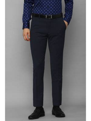Buy Louis Philippe Men Navy Slim Fit Solid Flat Front Formal Trousers ...