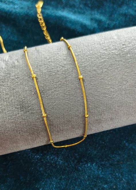 Anti Tarnish Golden Beads Chain 18K Gold Plated Necklace For Women ...
