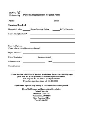 DeVry University Diploma Replacement Request Form - Fill and Sign ...