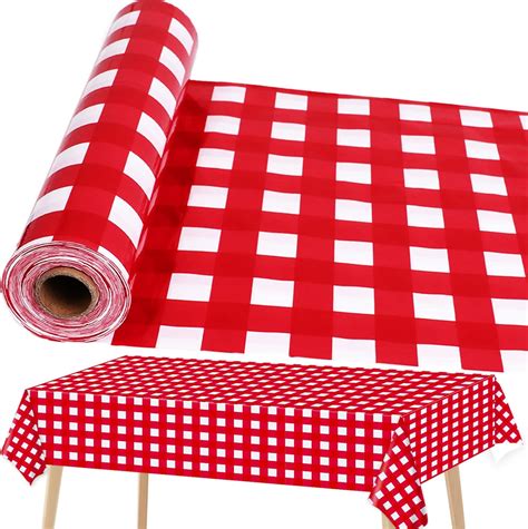 Amazon.com: Red and White Checkered Tablecloth Roll 52 in x 100 Ft Red ...