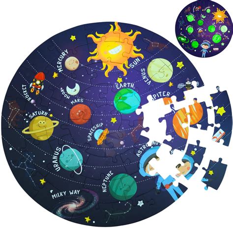 Solar System Puzzle 42 Pcs - Glow in The Dark - Educational Toy - Spac