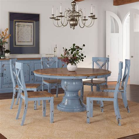 Blue Wood Dining Tables Rustic Oak Small Dining Table Set 4 Blue