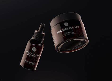 Free Floating Amber Jar & Dropper Mockup PSD - Good Mockups