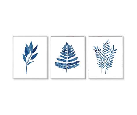 Set of 3 Blue Leaf Prints Set of 3 Printable Set of 3 Leaves - Etsy India