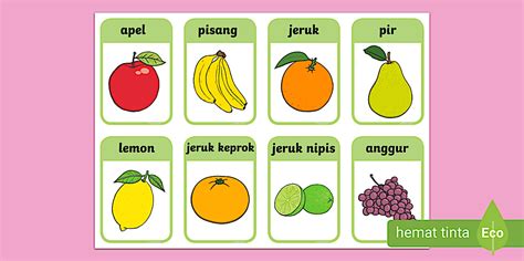Flash Card Nama Buah Bahasa Indonesia