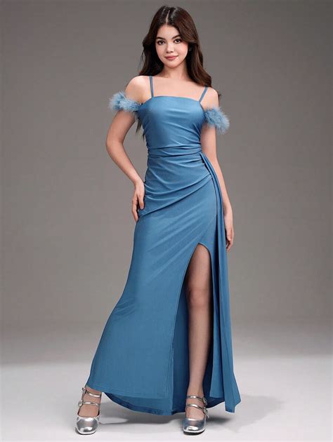 SHEIN Vestidos Elegantes de Moda Azul para Adolescentes, com Alça ...