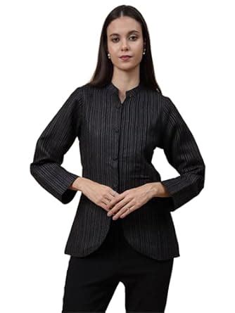 Buy Zamour Women’s Striped Thick Material Jacket with Mandarin Collar ...