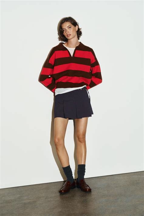 CHECK BOX PLEAT SKORT - red/navy | ZARA India