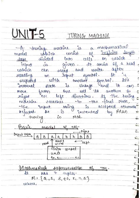 UNIT5 TAFL - Theory of Computing (TOC/TAFL) Hand Notes - TURING MACHINE ...