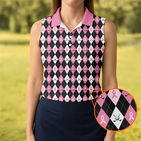 Black Pink Argyle Womens Golf Shirts, Breast Cancer Golf Shirt, Ladies ...