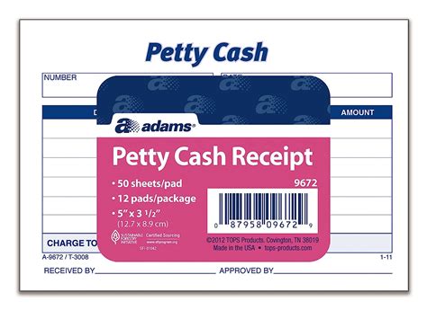 Adams Petty Cash Receipt Pad, 5 x 3-1/2 inches, 50 Sheets per Pad, Pack ...