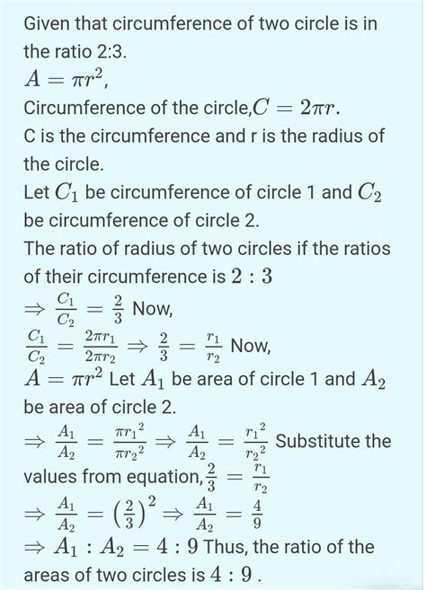 . The circumference of two circles are in the ratio 2 : 3. The ratio of ...