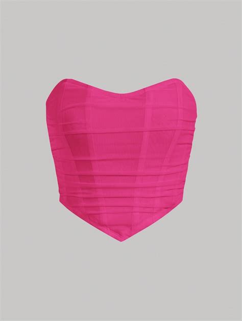 SHEIN MOD Ruched Bandana Hem Mesh Tube Pink Corset Top | SHEIN USA