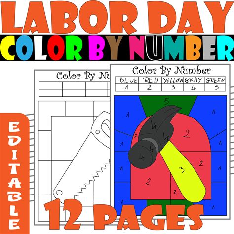 Labor Day color By Number Editable , Labor Day Color By Code Editable ...