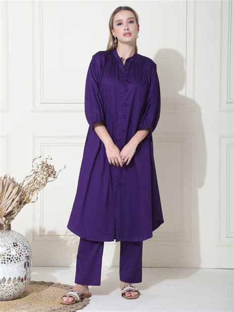 Buy Serah Cotton Pakistani Kurta Set (Voilet) from Kelin