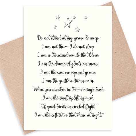 Do Not Stand at My Grave and Weep, Sympathy Card. in Loving Memory ...