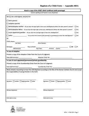 Baptism Of A Child Form Appendix 603A - Caedm - Fill and Sign Printable ...