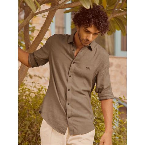 Buy Andamen Regular Fit Solid Pastel Brown Shirt Online