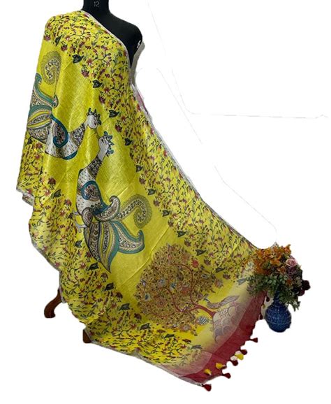 Yellow Digital Printed Linen Dupatta - Luxurionworld