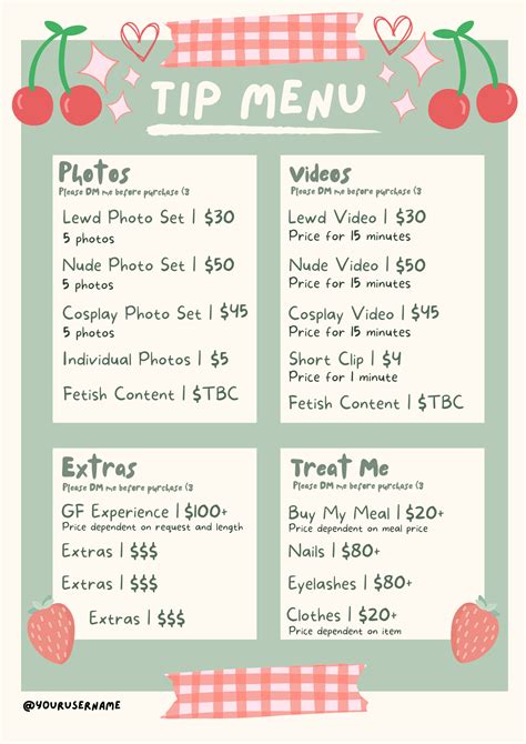 Tip menu for onlyfans fansly patreon snapchat fully editable canva – Artofit