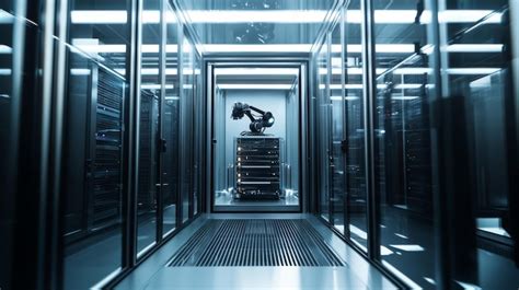 Advanced robotic arm operational in a hightech server room during an ...