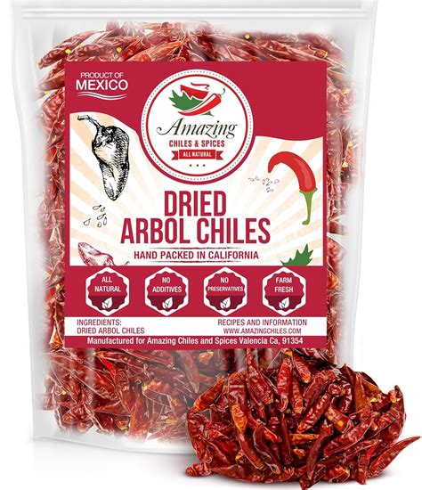 Amazon.com : Chile De Arbol 8oz - Dried Whole Red Chili Peppers ...