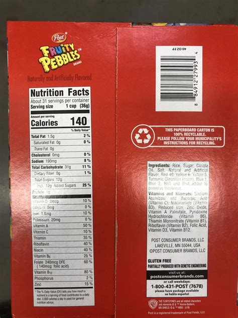 Fruity Pebbles Nutrition Label