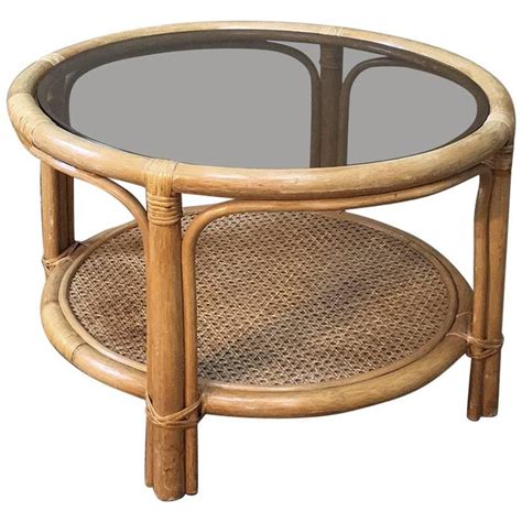 Mid-Century Rattan Glass Top Coffee Table