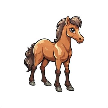 Cute and old horses happy face full body side view cartoon style ...