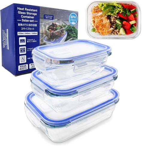 Amazon.co.jp: Heat Resistant Containers, Microwave Safe, With Lid ...